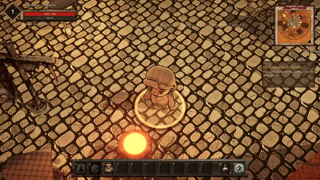 O personagem de tanga ao lado do Lume na praça de Forgehold