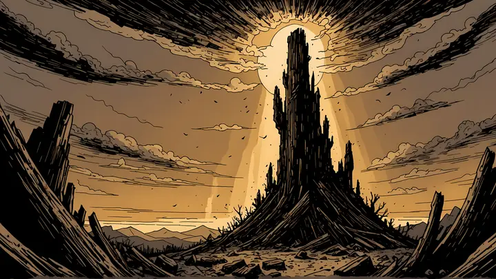 O toco do Eixo contra a luz dourada da Fenda
